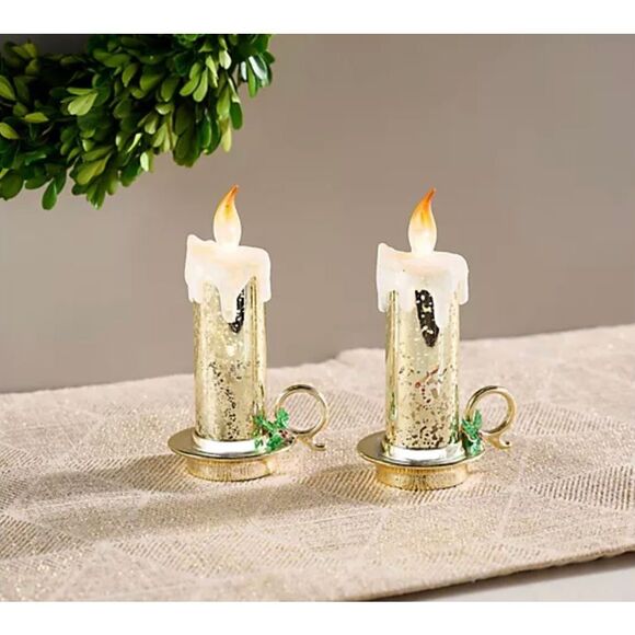 Set of 2 Illuminated 6.5" Chamberstick Flameless Candles by Valerie Timer NWOT - Picture 1 of 1